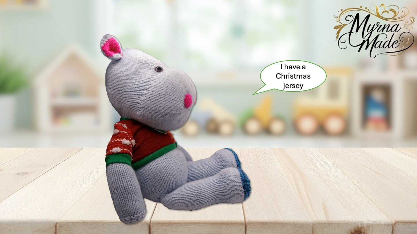 Happy Hippy Hippo – Hand-Knitted Plush Toy